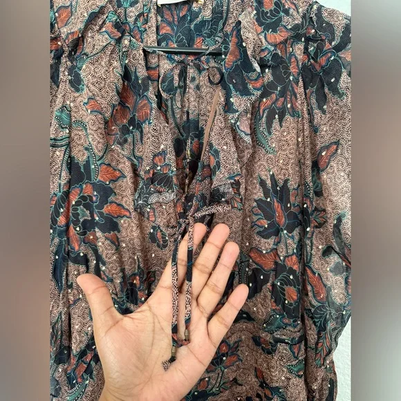 Ulla Johnson Cecily Ruffled Printed Fil Coupé Silk Blend Chiffon Mini Dress Sz:6
